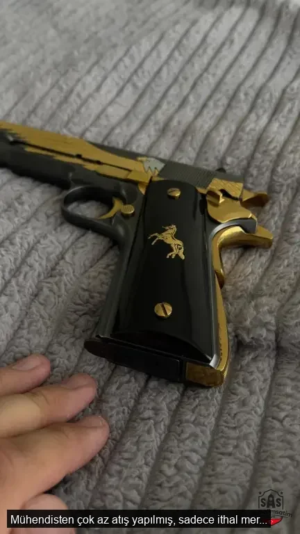 Mühendisten çok az atış yapılmış, sadece ithal mermi kullanılmış işlemeli 45 ACP Tisaş Zig 1911 Gold - 7